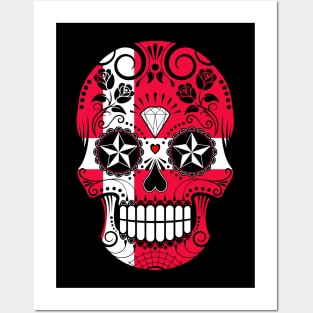 Danish Flag Sugar Skull with Roses Posters and Art